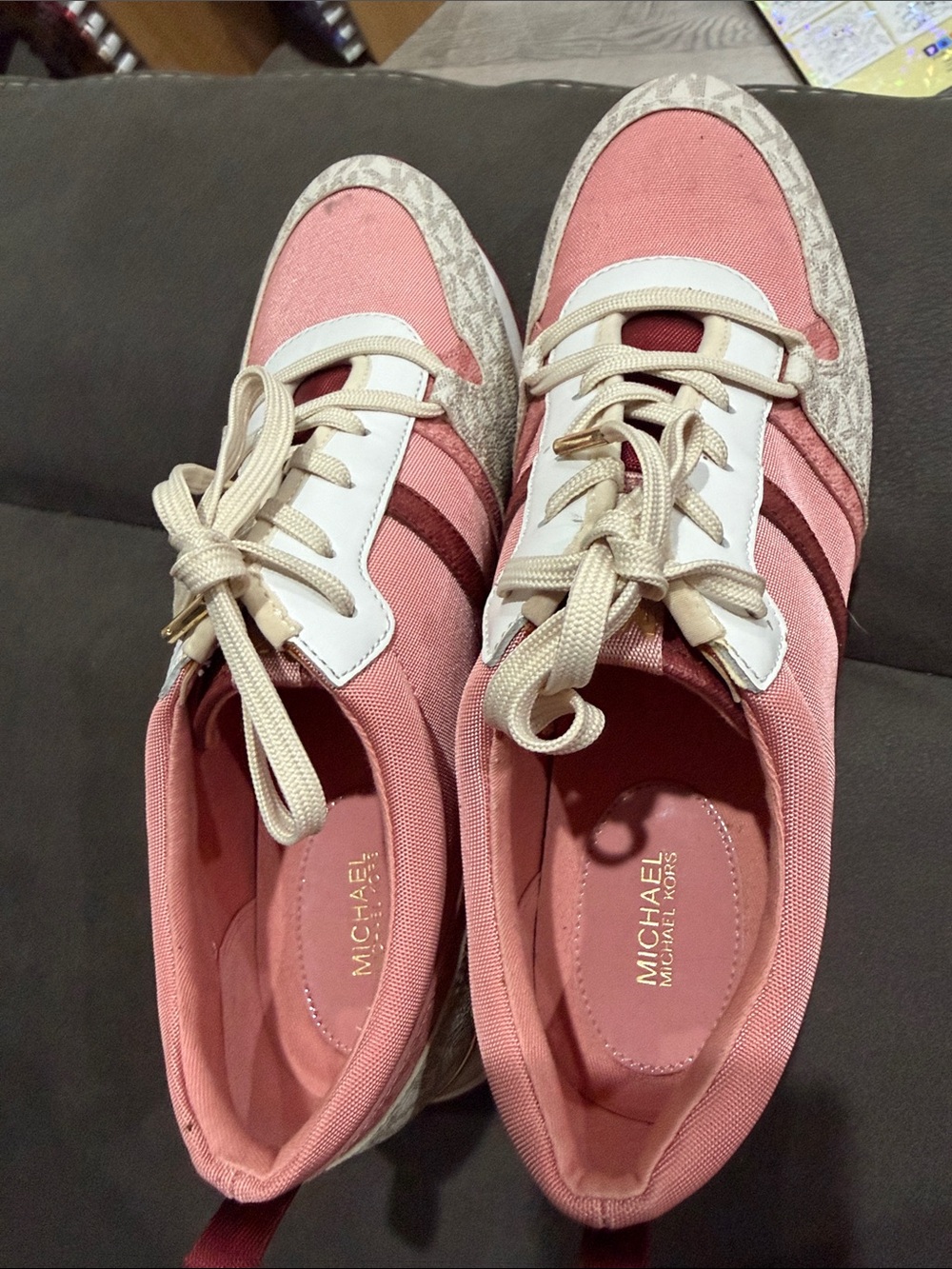 Michael Kors Pink Canvas & Cream Accent Women's Sneakers
